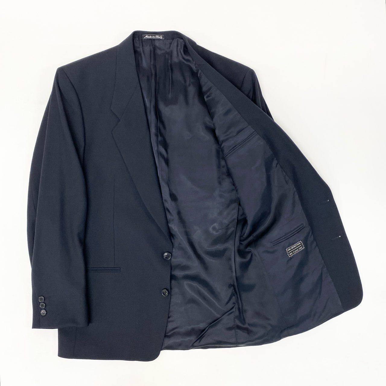 6k1 GIORGIO ARMANI ジョルジオアルマーニ イタリア製 80～90`s VINTAGE テーラードジャケット 2B 無地 フォーマル メンズ 紳士服 39 ネイビー ウール100％o07t