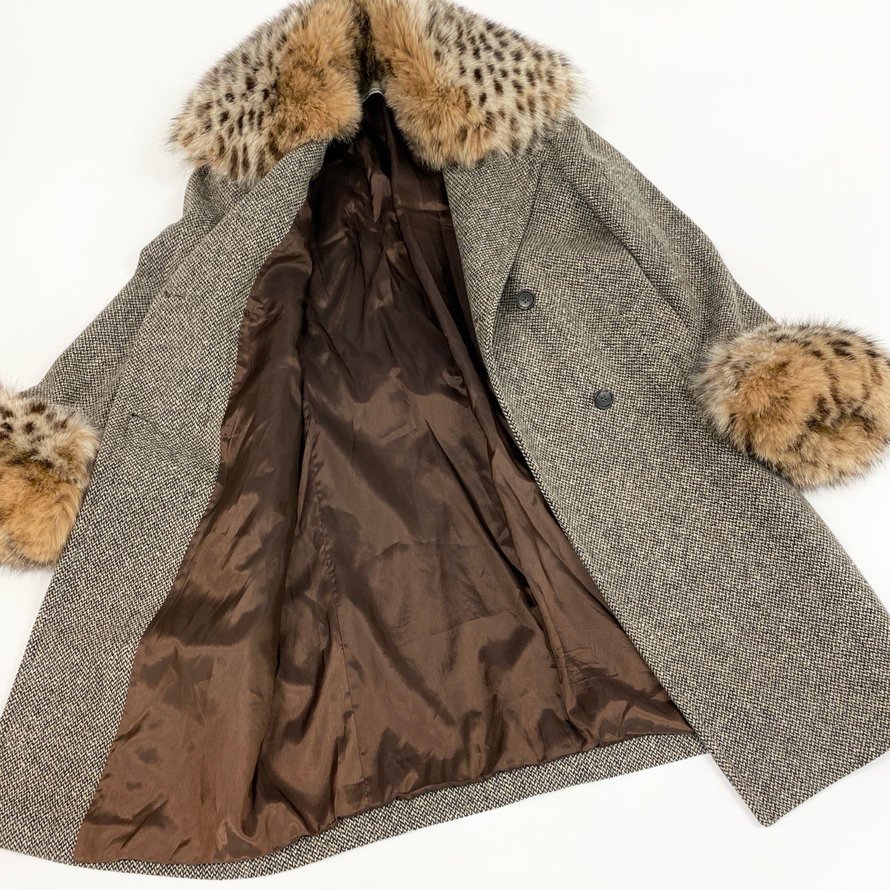14j3 《美品》Blumarine ANNA MOLINARI ブルマリン アンナモナーリ ツイードコート ファー アウター 40サイズ マルチカラー レディースo07t