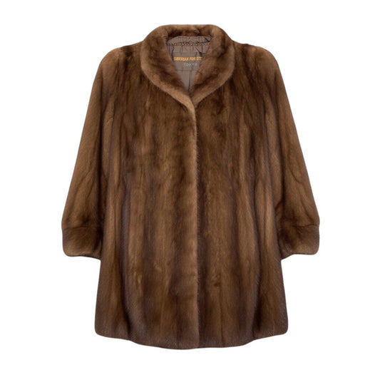 78i24 SIBERIAN FUR STORE デミバフミンク ファーコート サイズ13 茶系 本毛皮 Mink Fur Coat ウエストコード有 リアルファー 裏地刺繍t18r