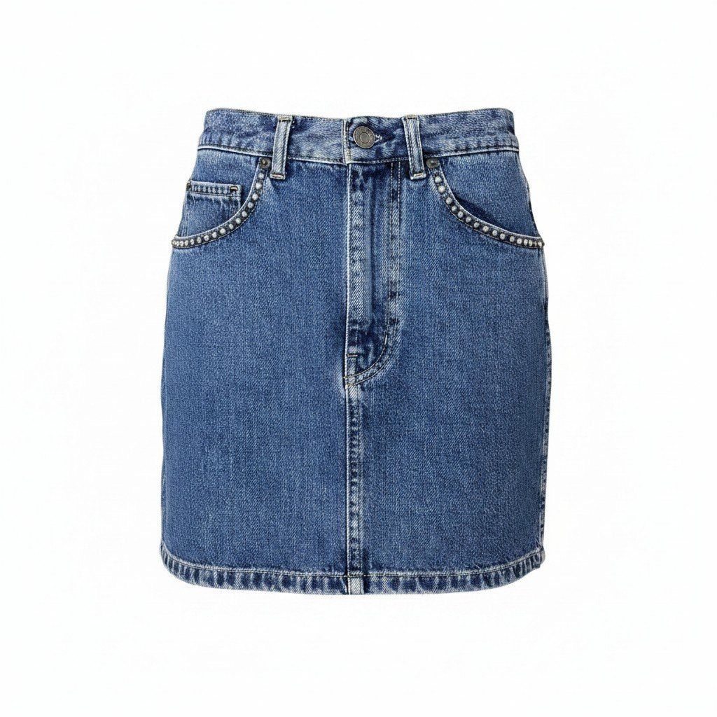 Ee27 SAINTLAURENT サンローラン スタッズ デニム ミニスカート サイズ24 インディゴブルー コットン100％ レディース 女性服u02t