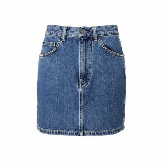 Ee27 SAINTLAURENT サンローラン スタッズ デニム ミニスカート サイズ24 インディゴブルー コットン100％ レディース 女性服u02t