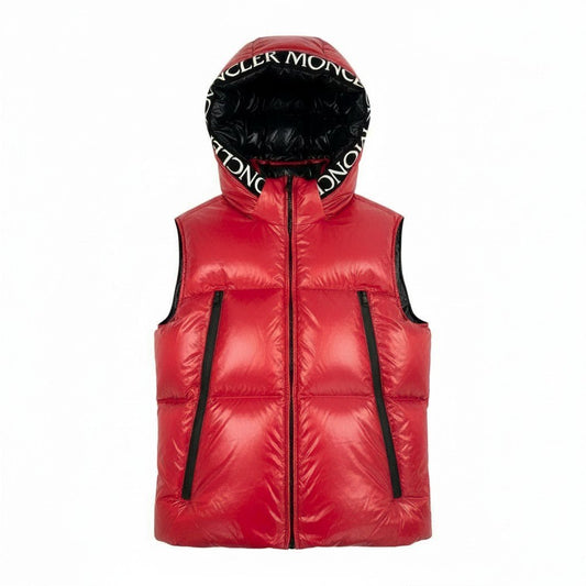 14L1《極美品》 MONCLER モンクレール 20-21AW AGNEAUX アニョー ロゴテープ ダウンベスト F20911A51C00 サイズ2 レッド DOWN VESTt18r
