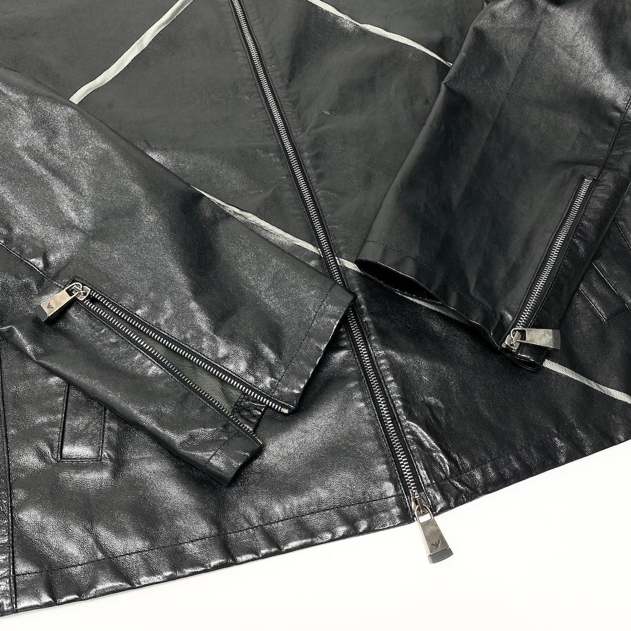 86d9 EMPORIO ARMANI エンポリオアルマーニ ラムレザー シングルライダースジャケット サイズ1 ブラック シープスキン 羊革 予備ジップ付t18r