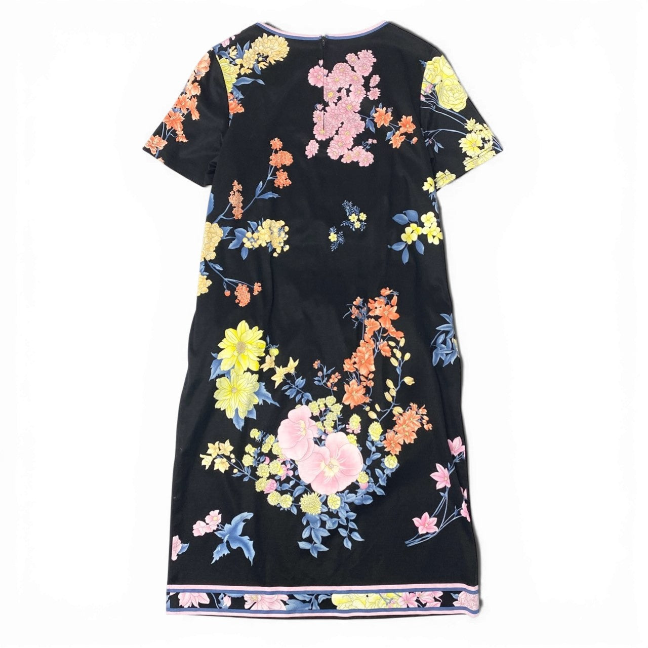 11b6【極美品】LEONARD レオナール 半袖ロングワンピース 美しい花柄プリント  0390613 42サイズ ブラック コットン100％ レディース 女性用u02t