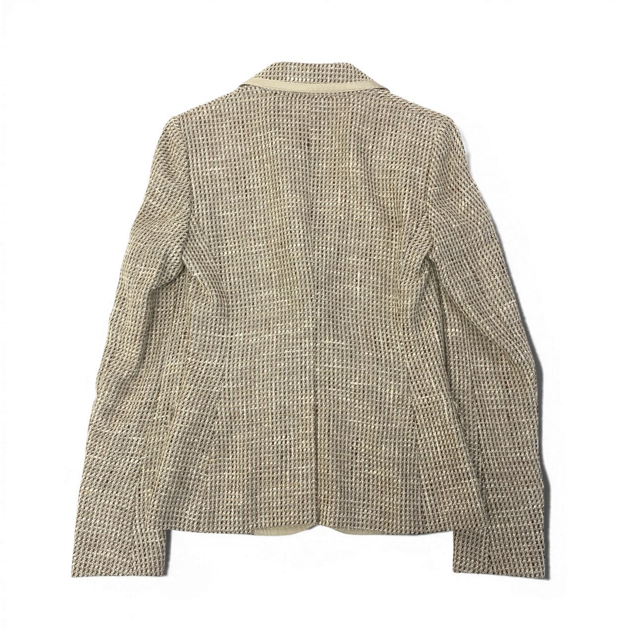 64a28 Loro Piana ロロピアーナ サマーツイードテーラードジャケット パイピング シルク混 イタリア製 38サイズ ベージュ系 レディース 女性用u02t