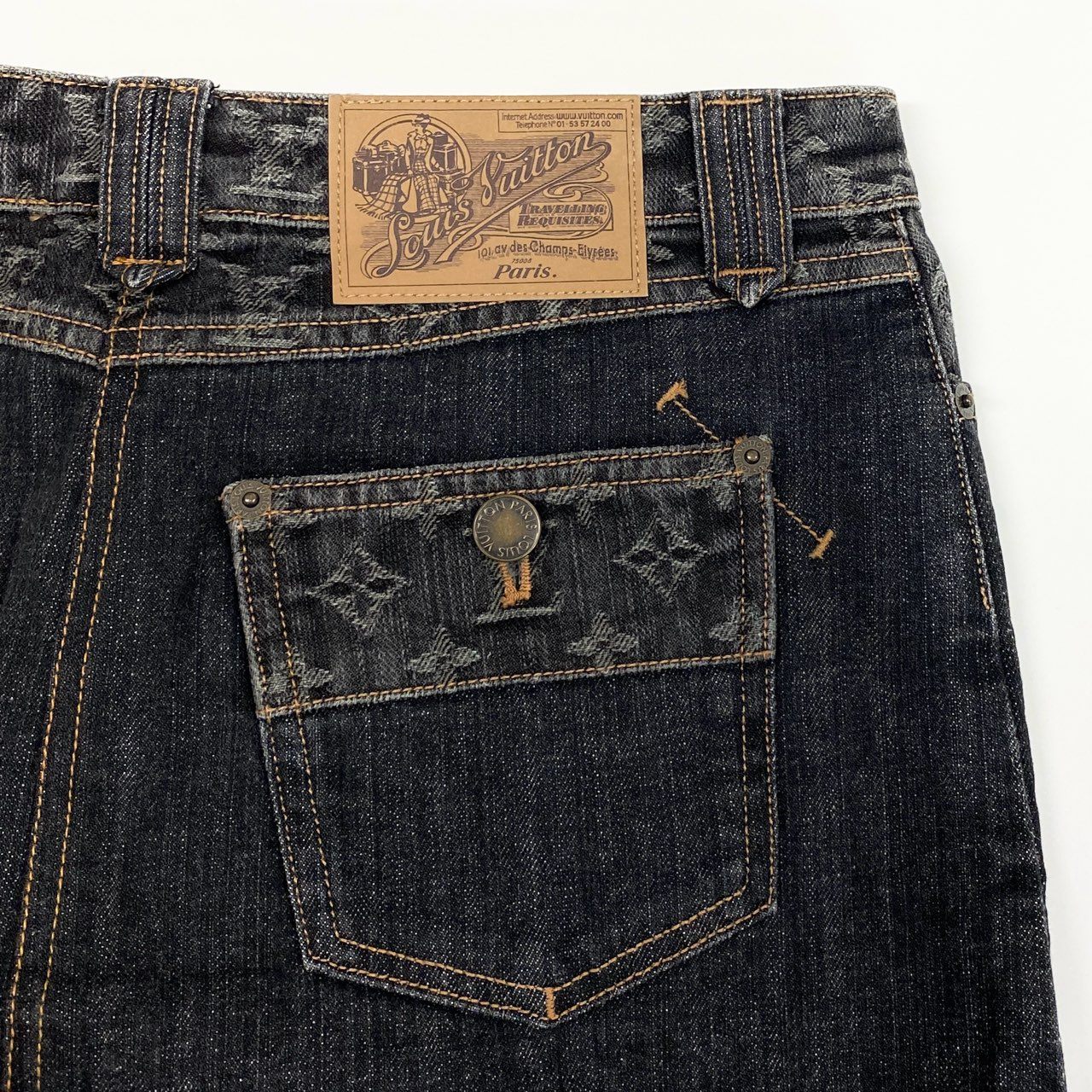 50b7 【美品】LOUIS VUITTON ルイヴィトン モノグラムデニムミニスカート Monogram Denim Mini Skirt 38サイズ ブラック コットン100％ レディース 女性用ta1