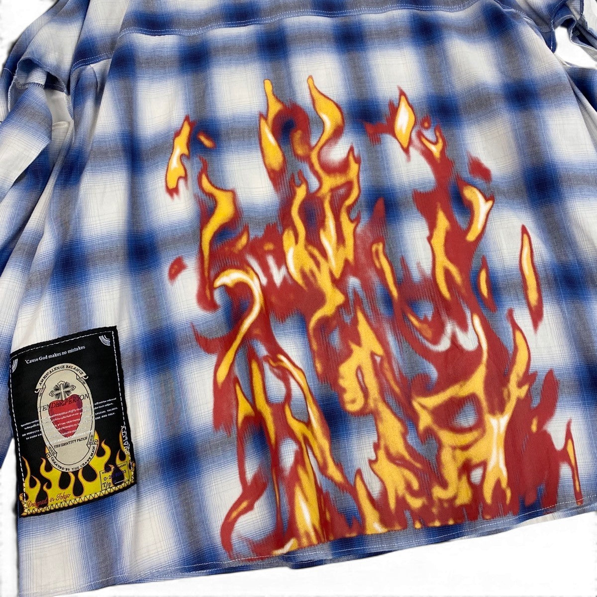 70g2 TENDER PERSON テンダーパーソン MUSUBI SHIRT ムスビシャツ デザインシャツ バックプリント チェック柄 GB-TO-4206 4 ブルー コットン100％ ユニセックス 男女兼用o07t