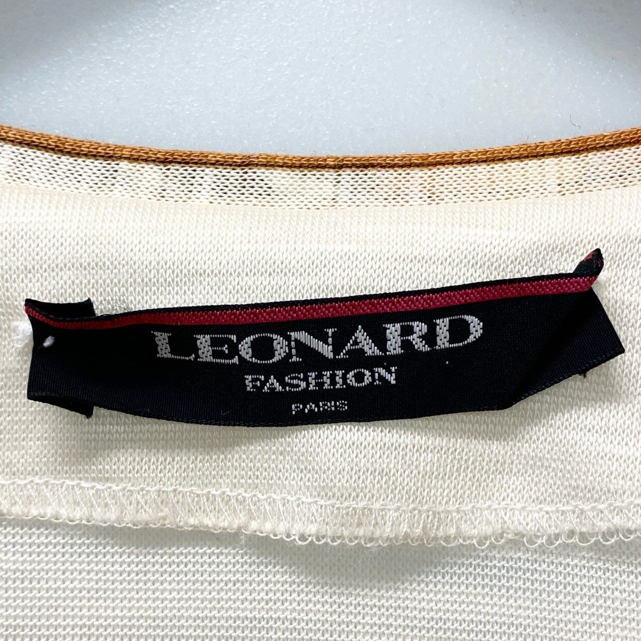 70b17 LEONARD FASHION レオナール  カーディガン シアー Vネック 薄手 LL アイボリー 麻100％ レディース 女性用u02t