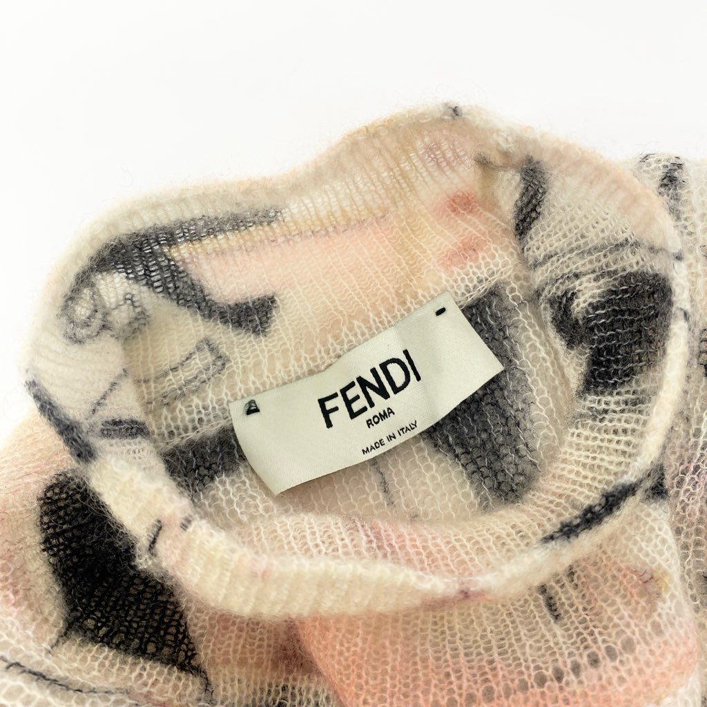 29a9 FENDI フェンディ 22年 モヘアニット ロングスリーブ セーター 総柄 ローゲージニット ハイネック レディース 女性用 38 マルチカラーo07t
