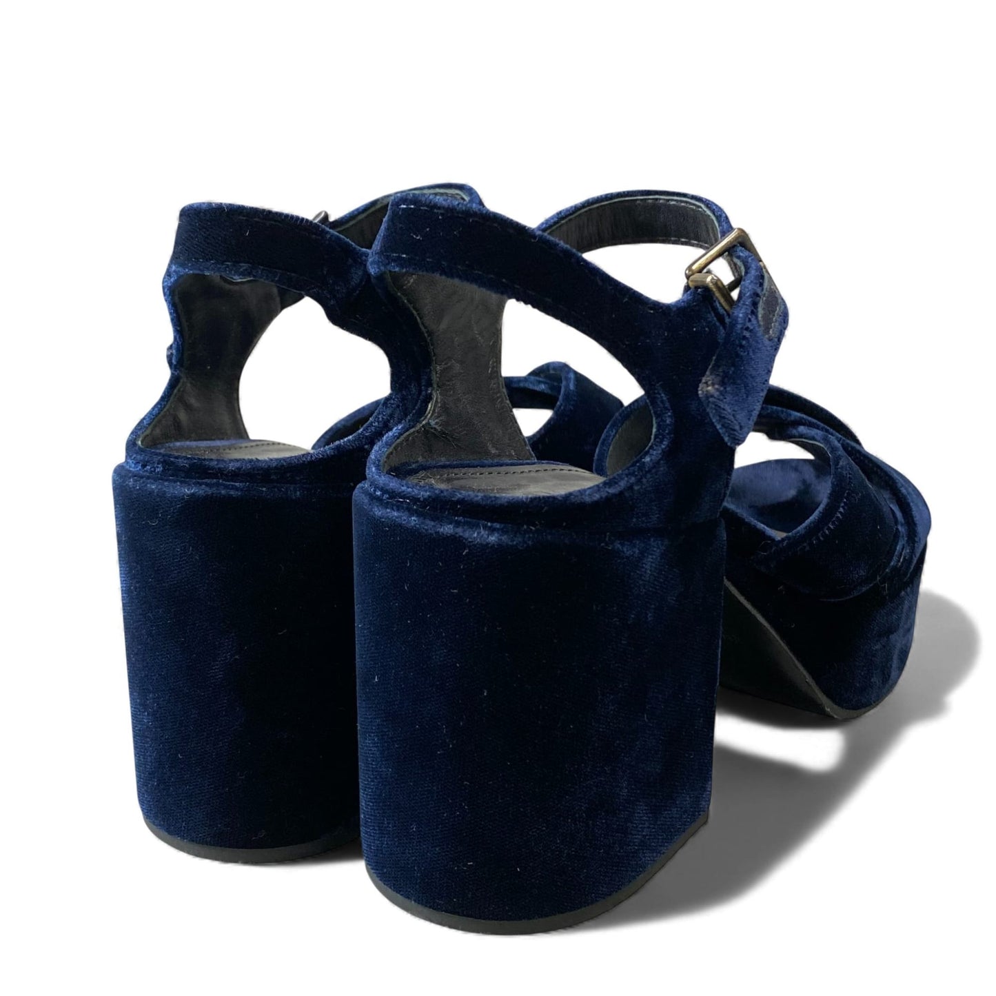 L11 JIL SANDER ジルサンダー ベロア ベルベットサンダル チャンキーヒール サイズ37 ネイビー ストラップ レディース 女性用 靴k02i