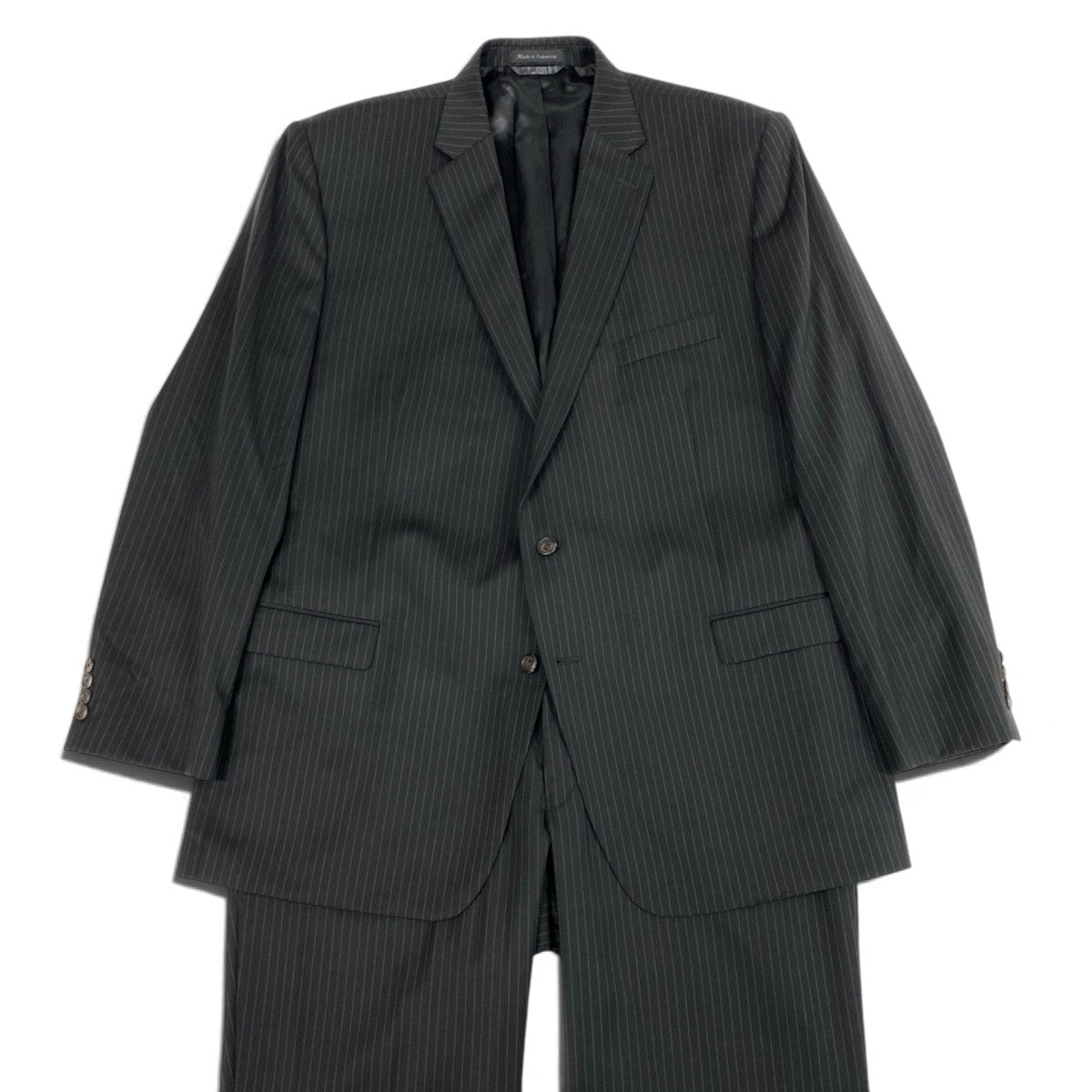 11i30 【美品】LAUREN RALPH LAUREN ローレンラルフローレン 大きいサイズ スーツセットアップ テーラードジャケット スラックス ストライプ 48Lサイズ グレー ウール100％ メンズ 男性用u02t
