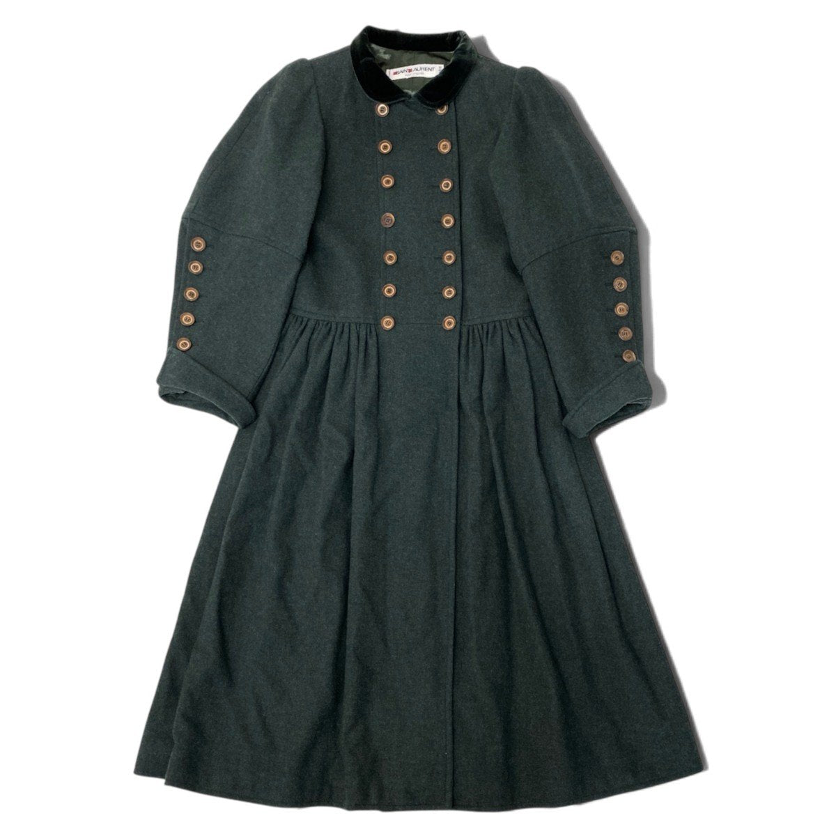 11i13 SAINT LAURENT サンローラン リヴゴーシュ ヴィンテージコート Rive Gauche Vintage Coat Size 34 グリーン MADE IN FRANCEt18r