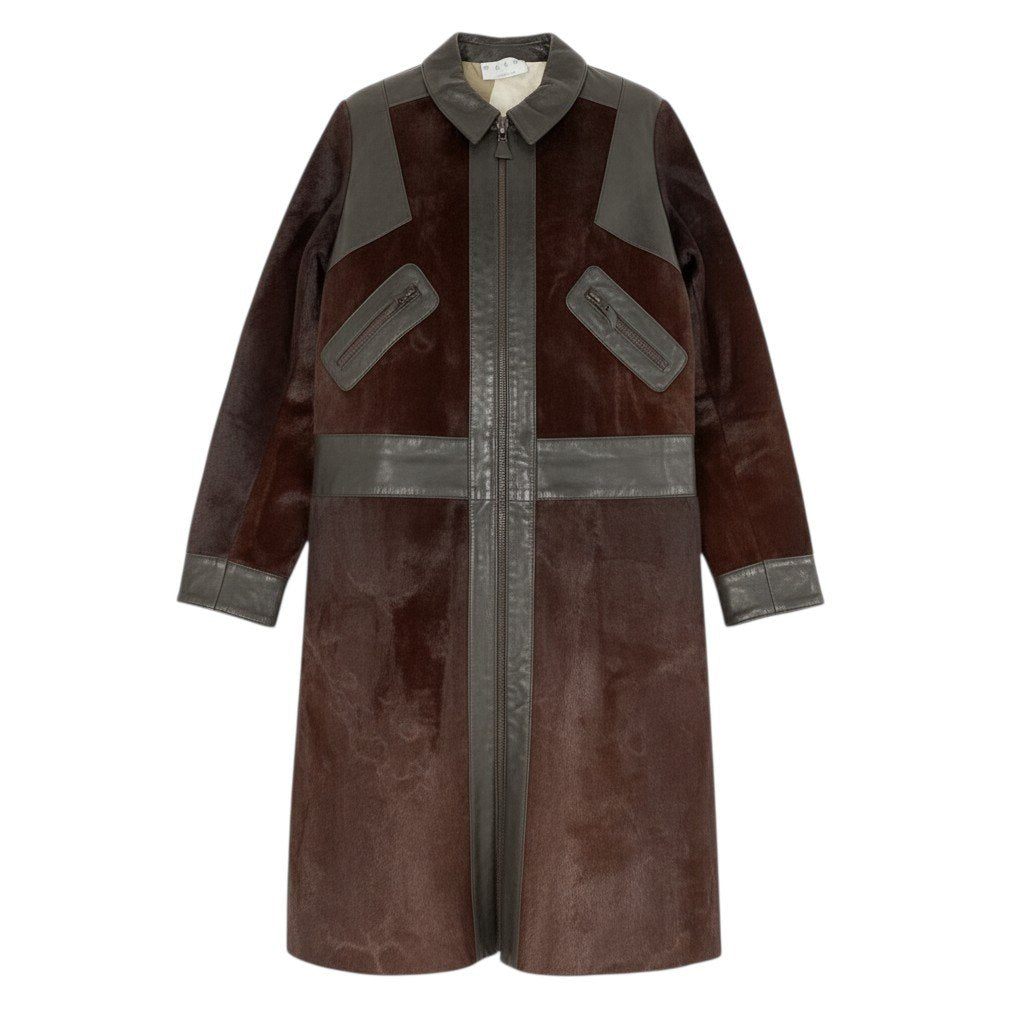 Hc2 MARNI マルニ ヴィンテージ ハラコ カウヘアー レザーコート サイズ42 ブラウン レディース コート アウターk02i