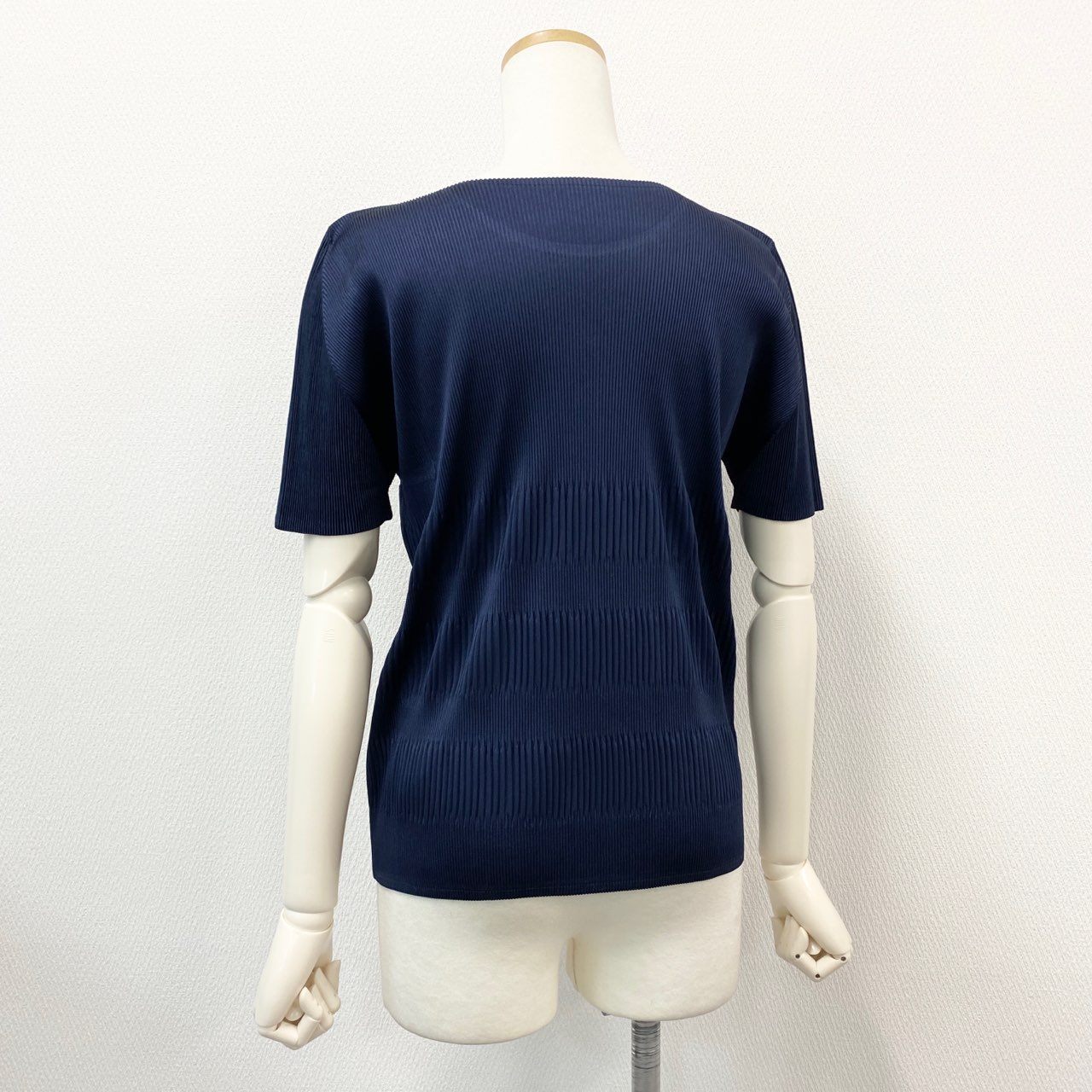 37a16 《美品》 PLEATS PLEASE プリーツプリーズ イッセイミヤケ プリーツ加工 半袖Tシャツ カットソー トップス PP93-FK882 サイズ3 ネイビー ポリエステル100％ レディース 日本製