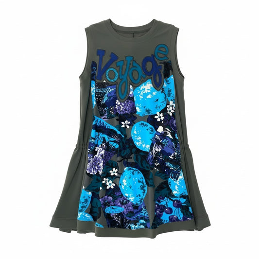 14c5 TOKUKO 1er VOL トクコプルミエヴォル ノースリーブワンピース Aライン 花柄プリント 刺繍 ストレッチ レディース 女性服 サイズ9 グレー系u02t