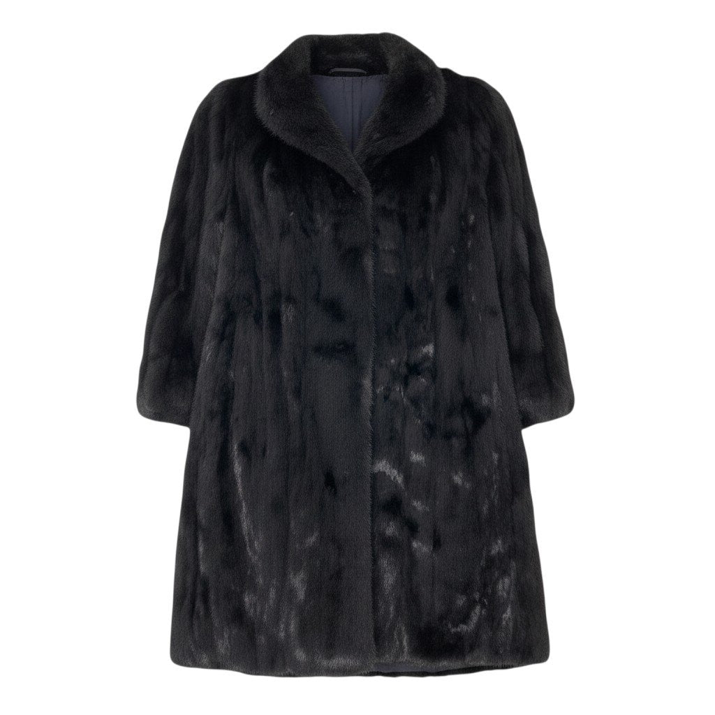 93h8 ダークミンク 超ロングコート 丈113cm サイズ13 ブラック 本毛皮 Dark Mink Fur Long Coat 裏地刺繍t18r