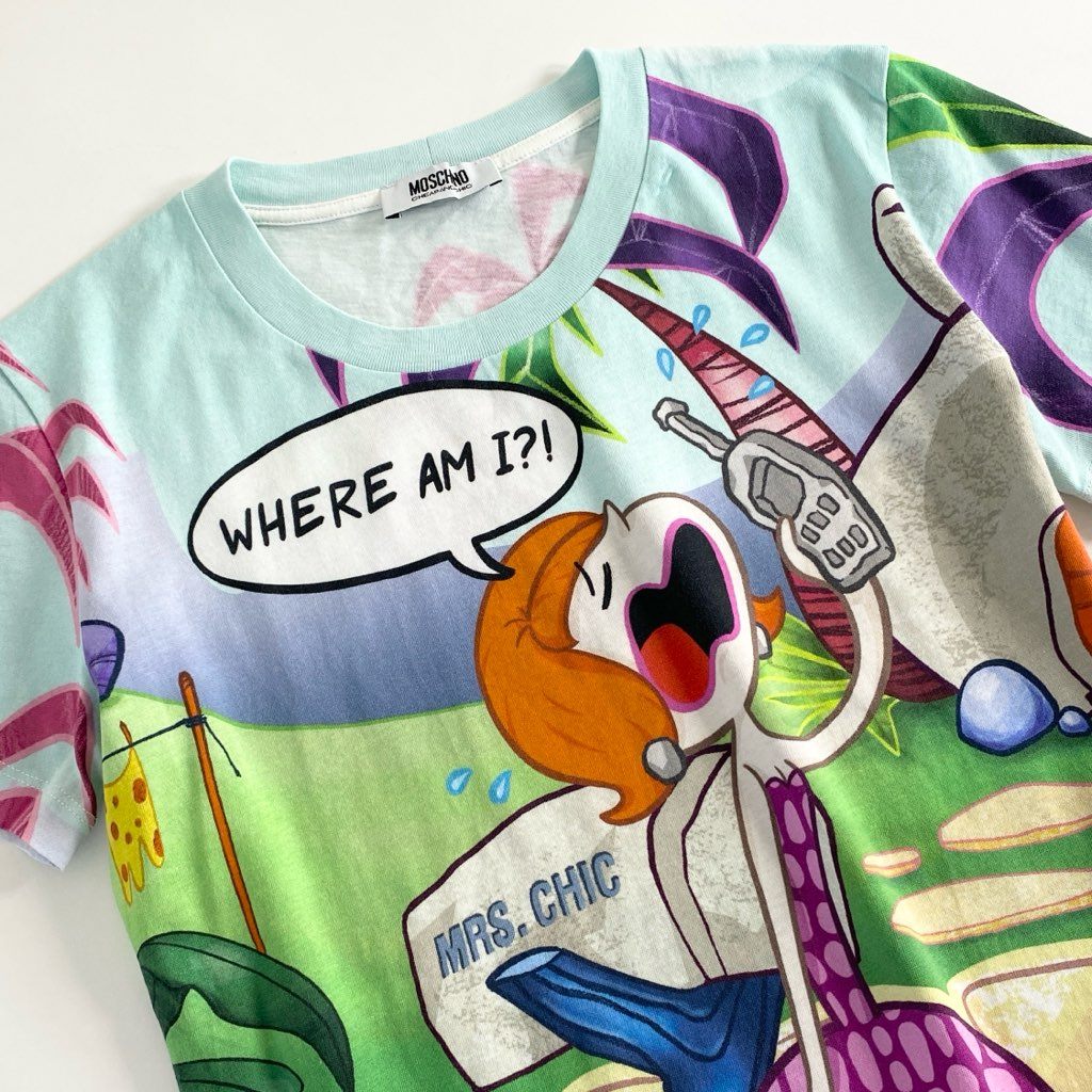 19c24 MOSCHINO CHEAPANDCHIC モスキーノ チープアンドシック WHERE AM I?! プリントTシャツ 40 マルチカラー TEE カットソー