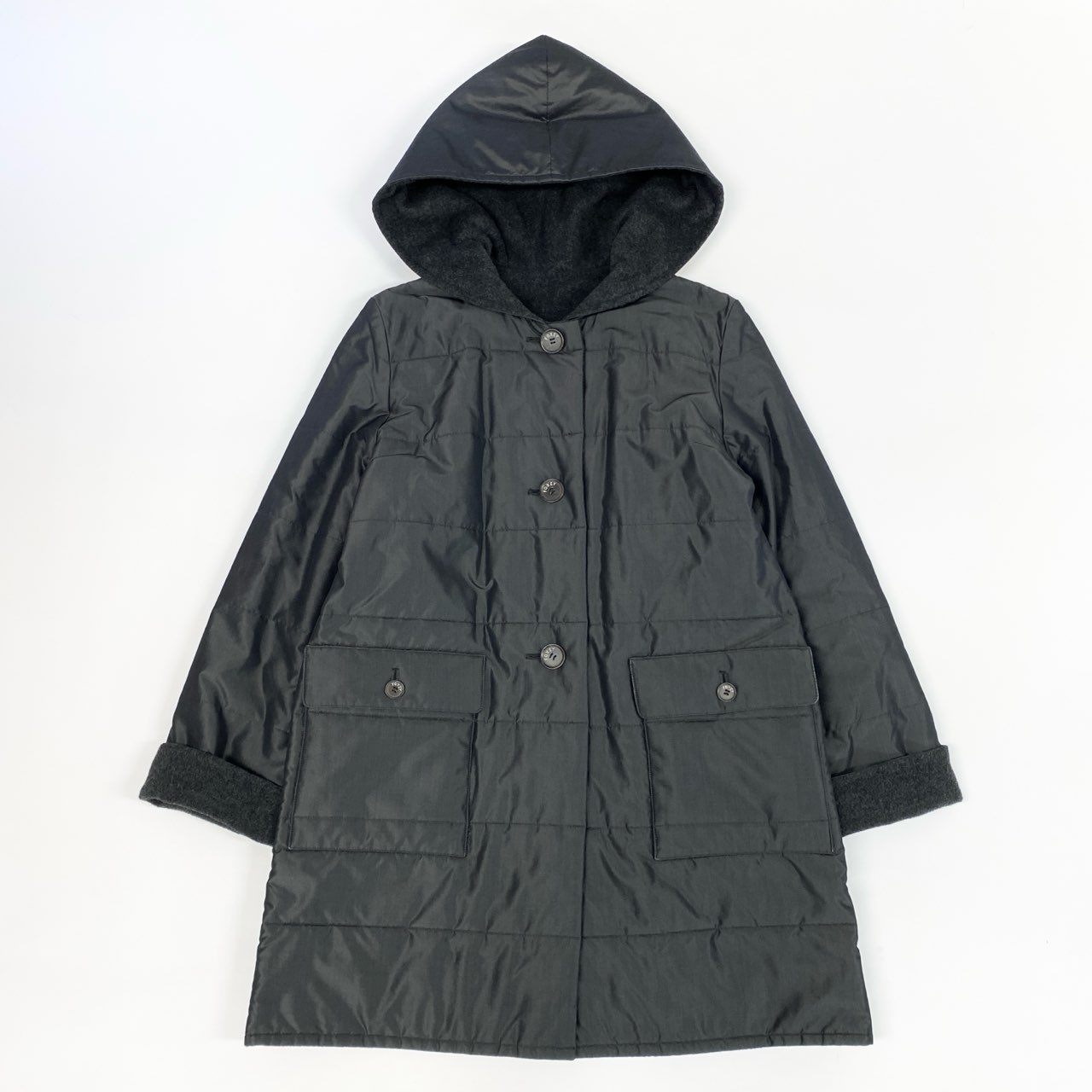 13j29 《美品》FOXEY フォクシー リバーシブルコート ロングコート フーディー アウター カシミヤ混 Fサイズ グレー レディースu02t