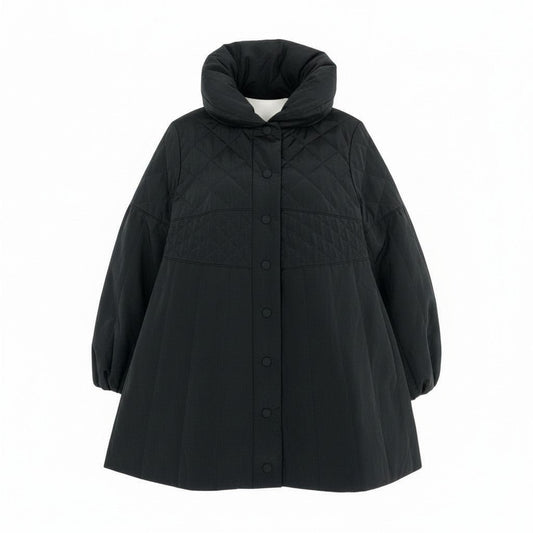 82k28 TOKUKO 1er VOL トクコプルミエヴォル ダウンコート ロングコート Aライン 裏地総柄プリント アウター 9 ブラック ポリエステル レディースu02t