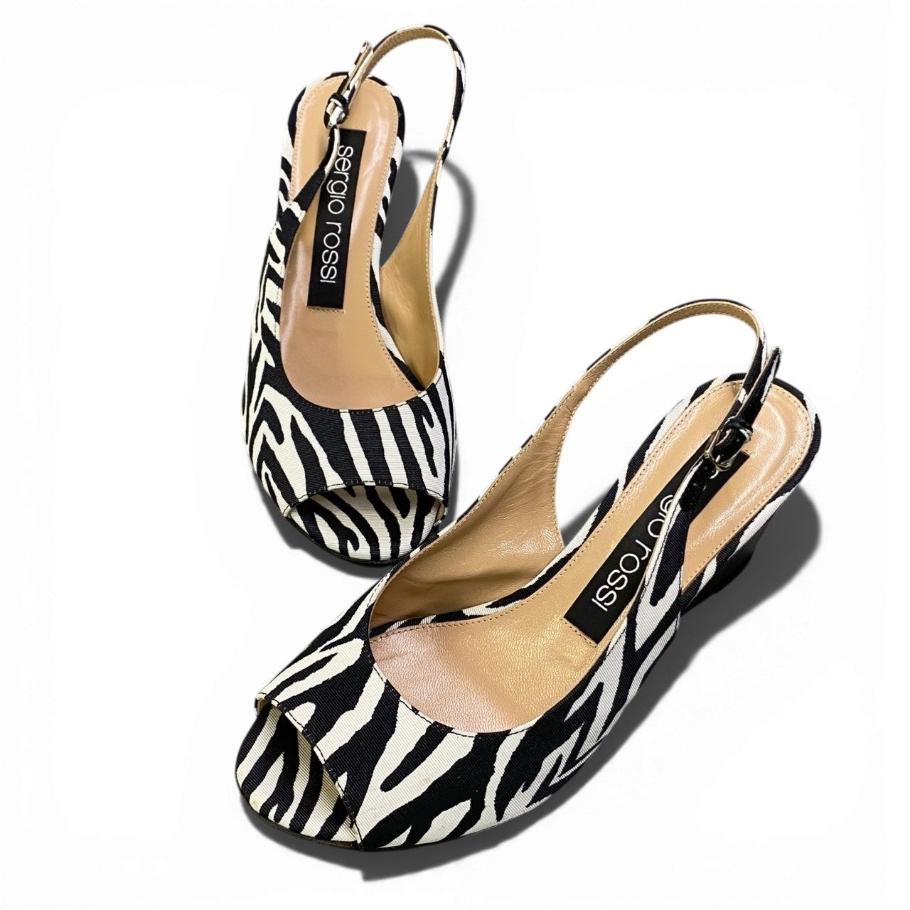 1k26 sergio rossi セルジオロッシ ウェッジソール ストラップサンダル オープントゥ ゼブラ柄 レディース 女性靴 イタリア製 37 ブラック ホワイトu02t