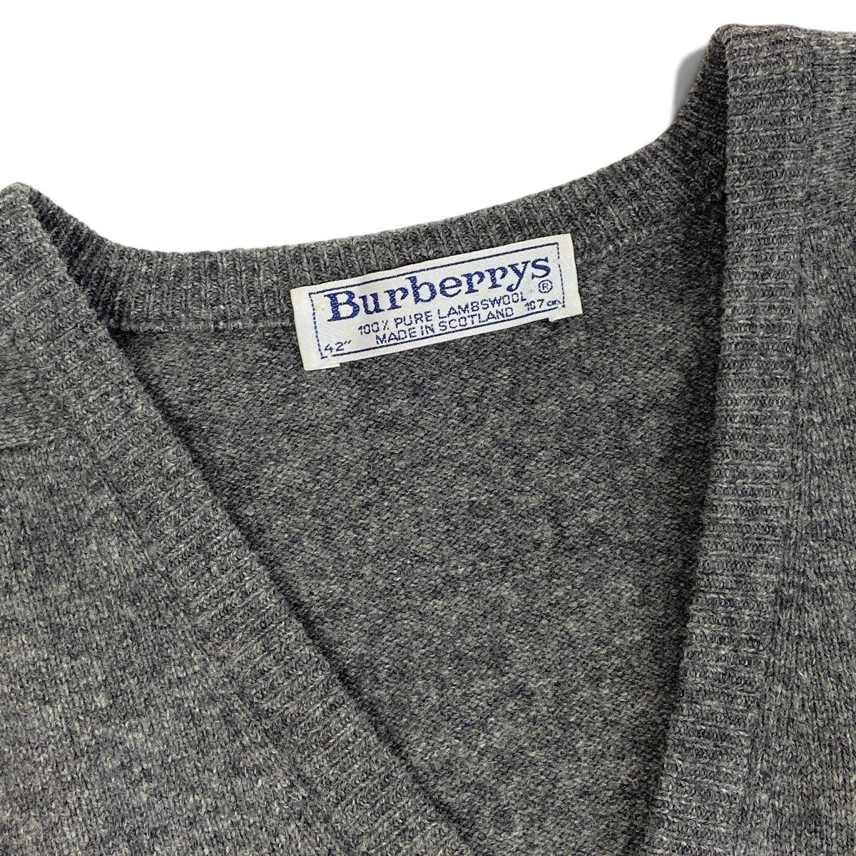 Ii4 Burberrys バーバリー スコットランド製 ヴィンテージ ニットセーター サイズ42 グレー ウール100％ レディースk02i