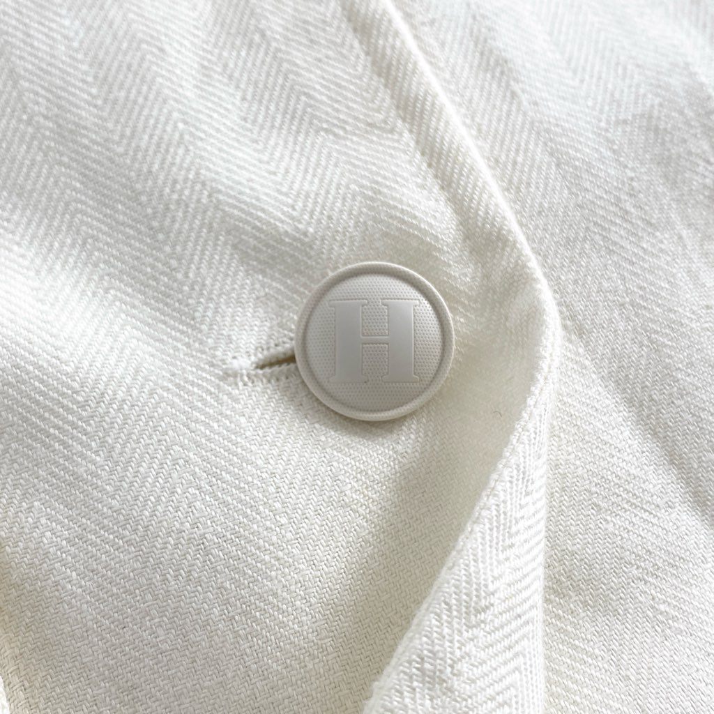 53e1 HERMES エルメス リネン ノーカラージャケット 42 アイボリー 麻100％ ブレザー フランス製 LINEN JACKET