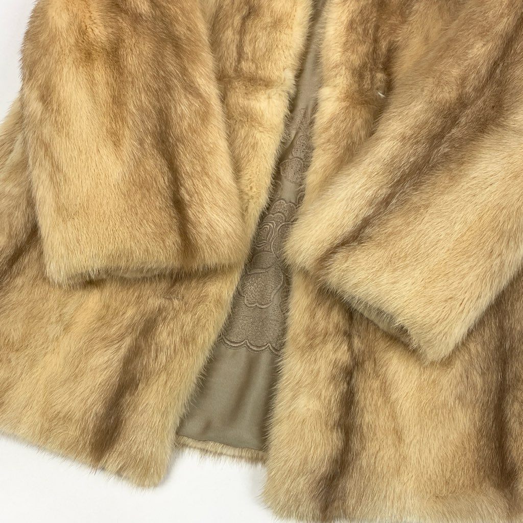 25L15 クロスミンク ファーコート サイズ11号 クリーム系 本毛皮 パステルミンク MINK FUR ポケット有t18r