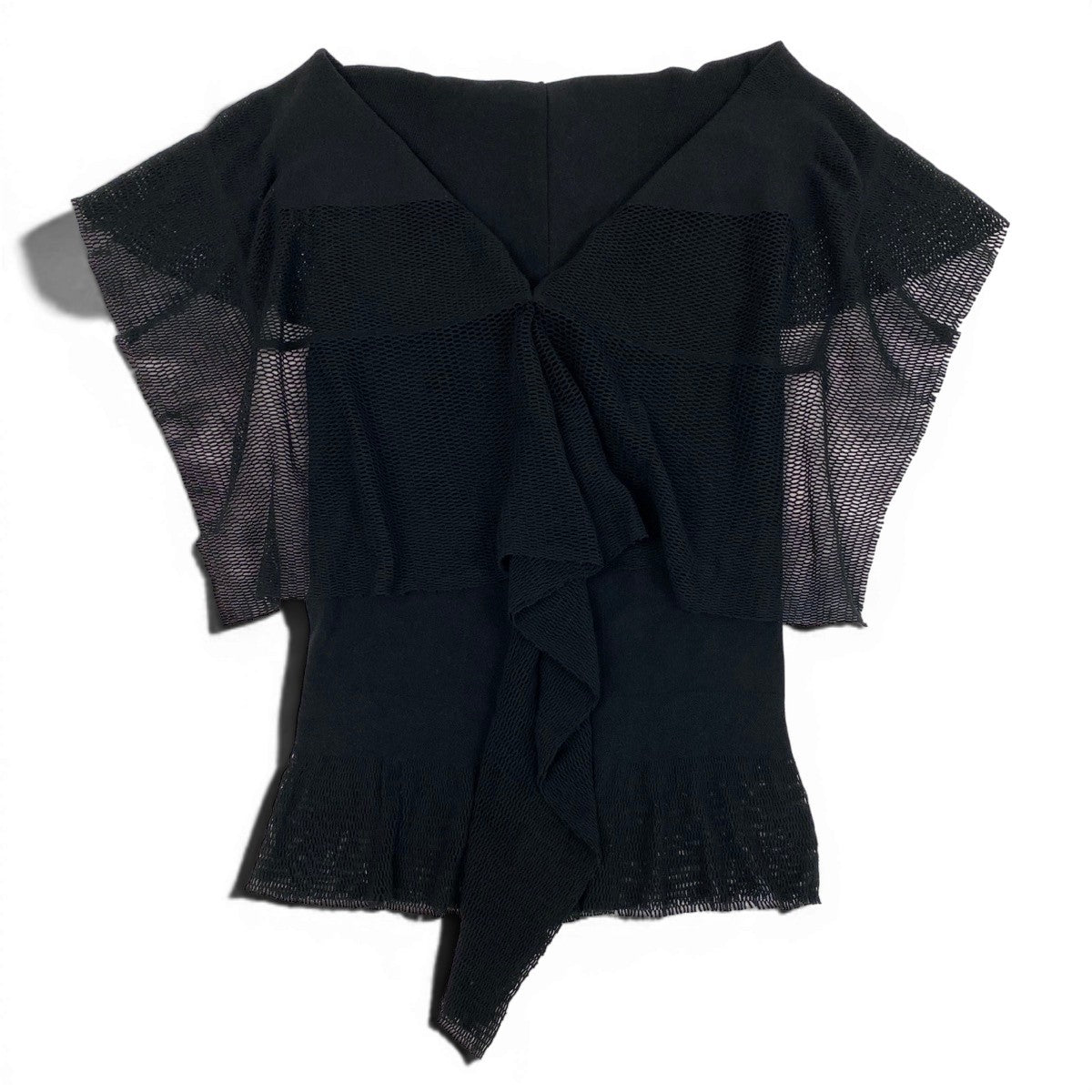 Ae14 【美品】 ISSEY MIYAKE FETE イッセイミヤケフェット ノースリーブ メッシュカットソー トップス ストレッチ IF82KK006 サイズ2 ブラック レディース 女性服k02i