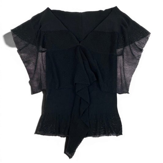 Ae14 【美品】 ISSEY MIYAKE FETE イッセイミヤケフェット ノースリーブ メッシュカットソー トップス ストレッチ IF82KK006 サイズ2 ブラック レディース 女性服k02i