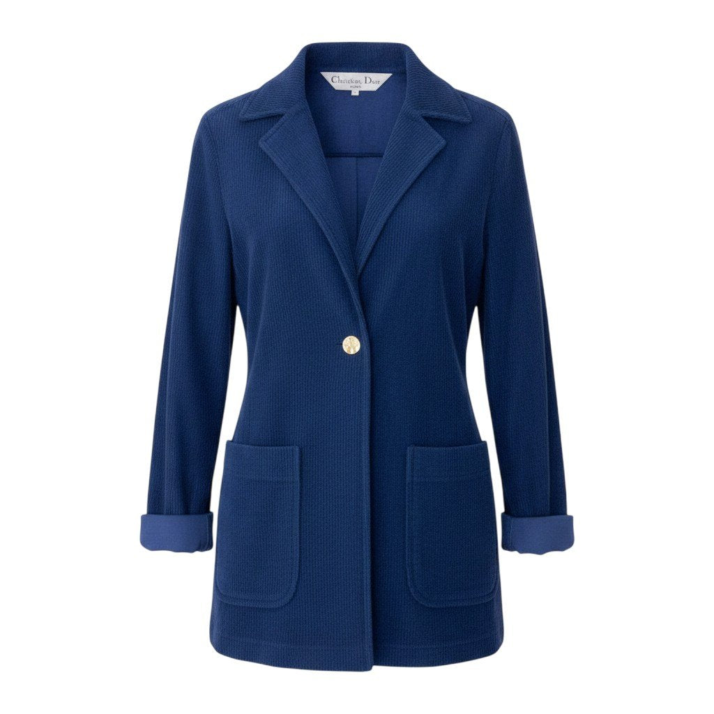 Eh10 Christian Dior SPORT クリスチャンディオール チェスターコート リブパイル CDロゴ 金ボタン サイズM ネイビー レディースo07t