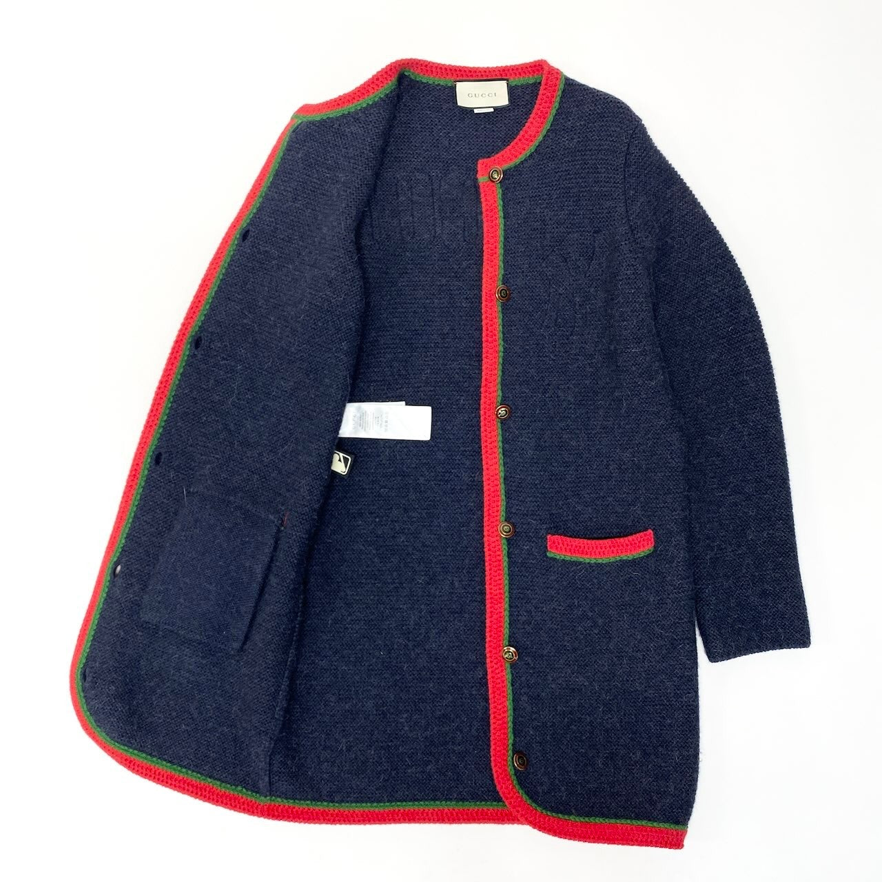 I GUCCI グッチ × NYヤンキース ウールニットロングカーディガン ニットコート インターロッキングGボタン 543419 ネイビー レディース 女性用nu1