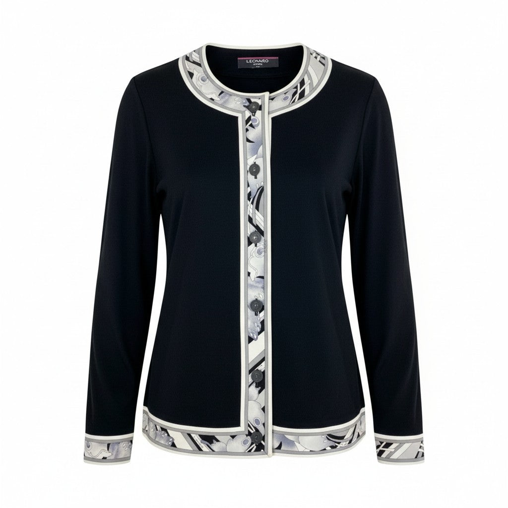 2k19 LEONARD レオナール カーディガン カンカン素材 羽織り トップス ストレッチ 0199560 Mサイズ ブラック レディースu02t