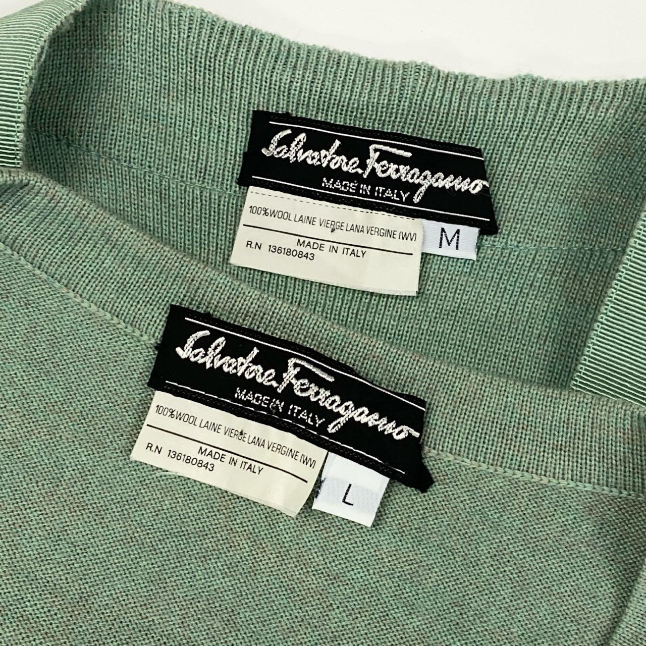 68d13 Salvatore Ferragamo サルヴァトーレフェラガモ アンサンブルニット ツインニット ロングニットジャケット カーディガン ニットポロシャツ M / L グリーン系 ウール100％ レディース 女性用o07t