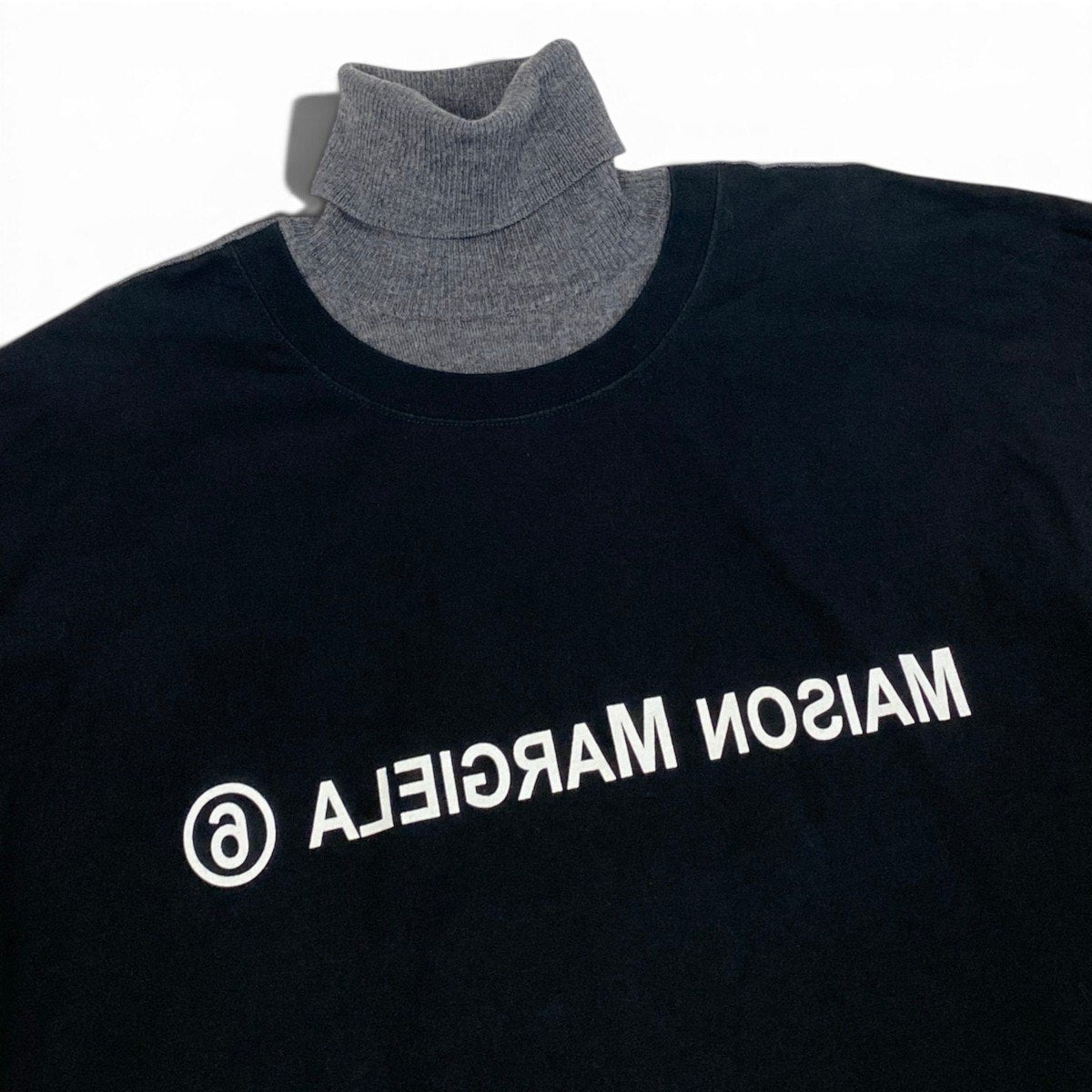 Ii4 【美品】MM6 Maison Margiela 反転ロゴ タートルネック ニットセーター Mサイズ グレー ブラック レディース 女性用u02t