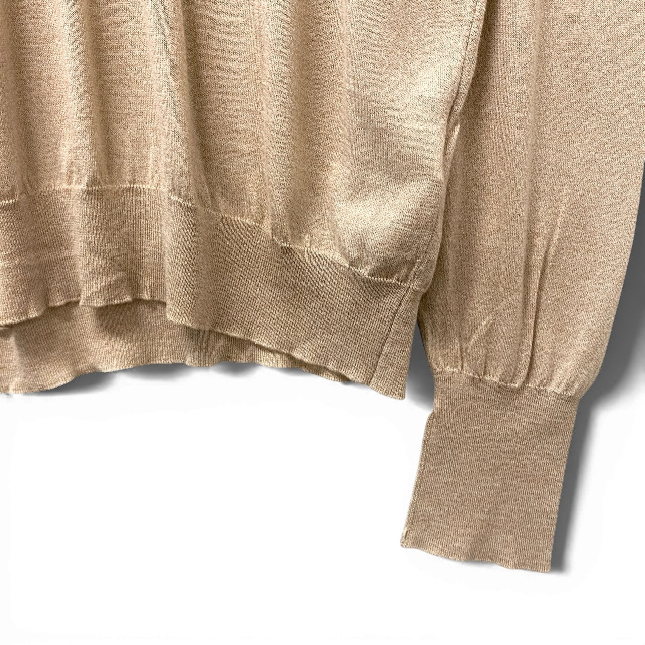 6b17 JOHN SMEDLEY ジョンスメドレー Vネックニットセーター コットンウール イギリス製 XLサイズ ベージュ メンズ 男性用u02t