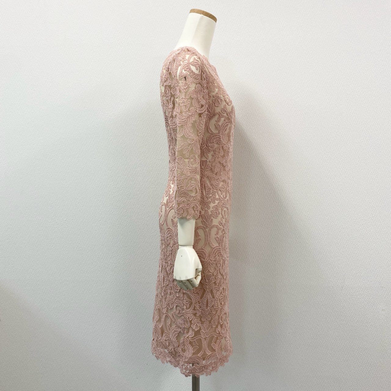 12i26 《美品》 TADASHI SHOJI タダシショージ 定番 コードレース 七分袖ワンピース ドレスワンピース ひざ丈 ALX1812MXJ サイズ2 ピンク レディース 定価118,000円u02t