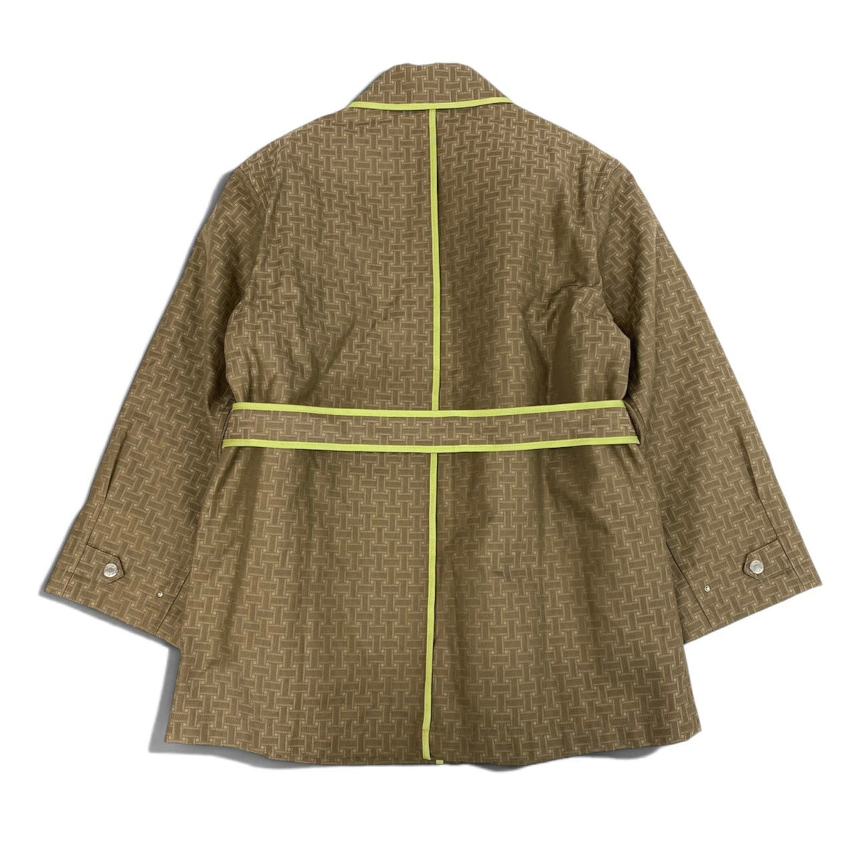 59i15 《未使用品》 HERMES エルメス 22AW Hモザイク サファリジャケット コート 2H0117DP 36 カーキ系 コットン ライナー ベルト付きu02t