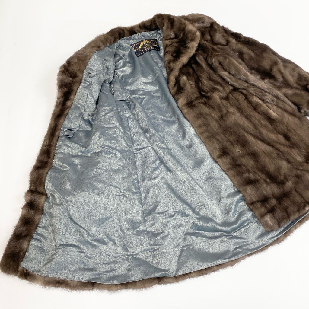 34l24 THE AMERICAN FUR AWARDS アメリカンファーアワード 5つ星 ブルーアイリスミンク ロングコート サイズF 茶系 最高級本毛皮 MINK FURt18r