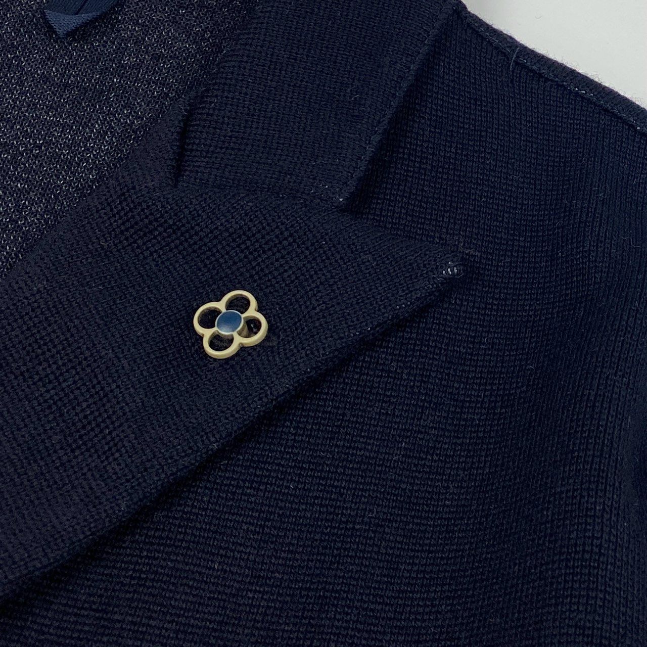 65a14【美品】 LARDINI ラルディーニ 近年 ハイゲージニット ジャケット ウールニット ダブルブレスト メンズ 紳士服 イタリア製 サイズM ネイビー ウール100％u02t