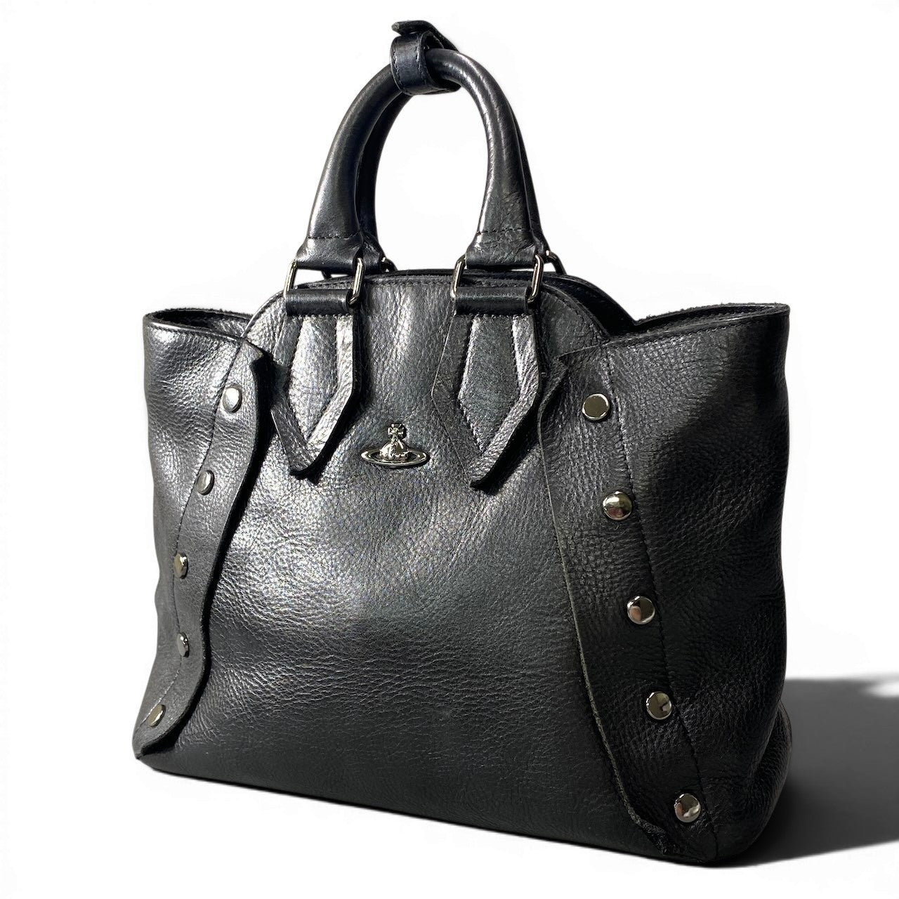 g11 Vivienne Westwood ヴィヴィアンウエストウッド センターオーブ レザーハンドバッグ Center ORB Hand Bag ブラック レザーt18r