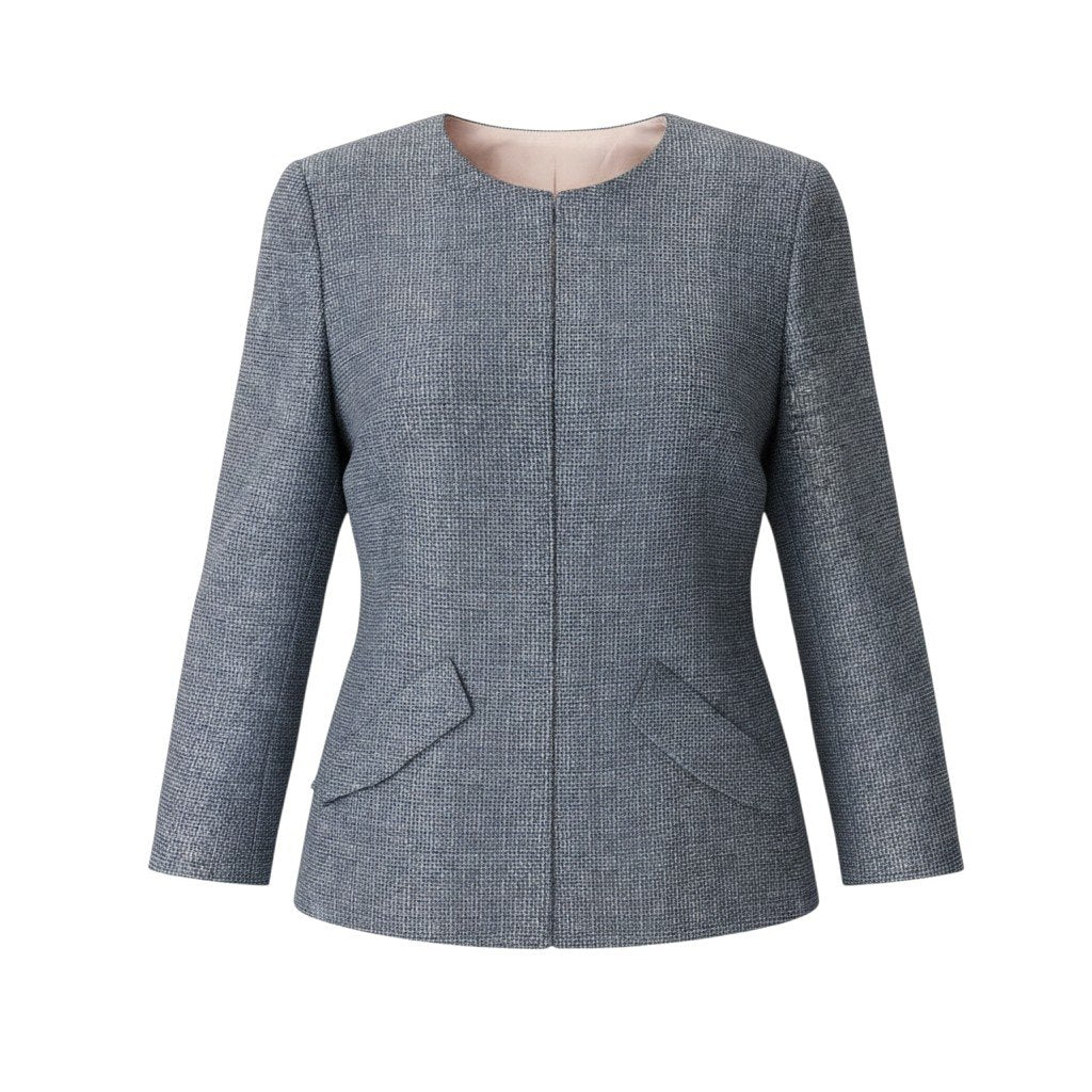 68h18 GIORGIO ARMANI ジョルジオアルマーニ フルジップ ノーカラージャケット ウールシルク混 サイズ40 グレー レディースu02t