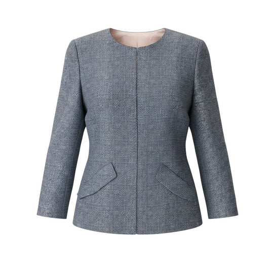 68h18 GIORGIO ARMANI ジョルジオアルマーニ フルジップ ノーカラージャケット ウールシルク混 サイズ40 グレー レディースu02t
