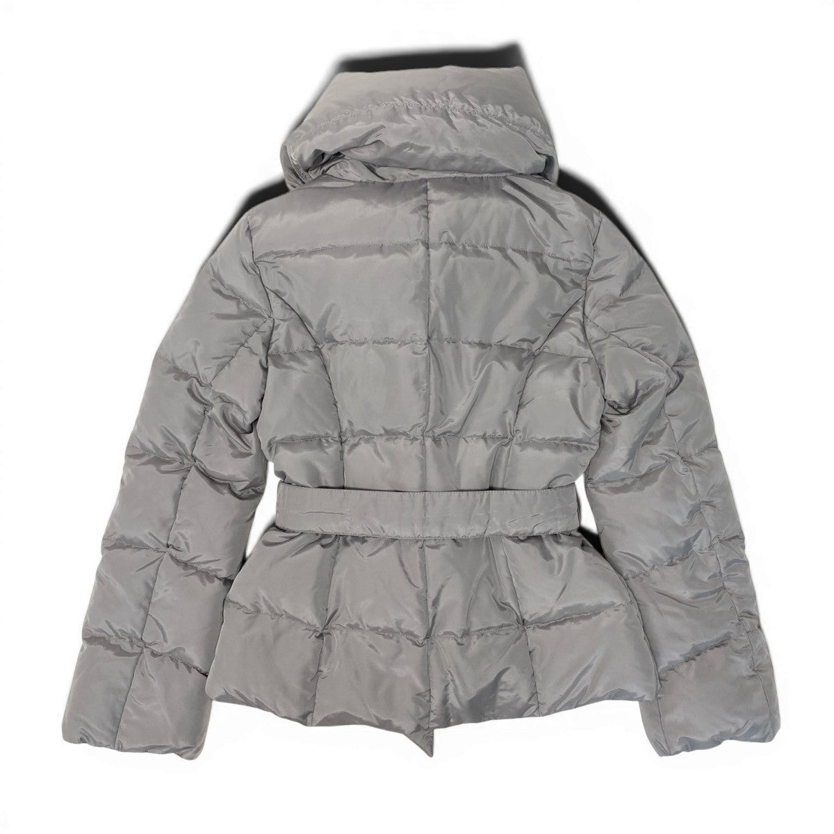 21g16 MaxMara WEEKEND LINE マックスマーラ ダウンジャケット ハーフコート ボリュームネック ベルト付 サイズ38 グレー系 レディース 女性用u02t