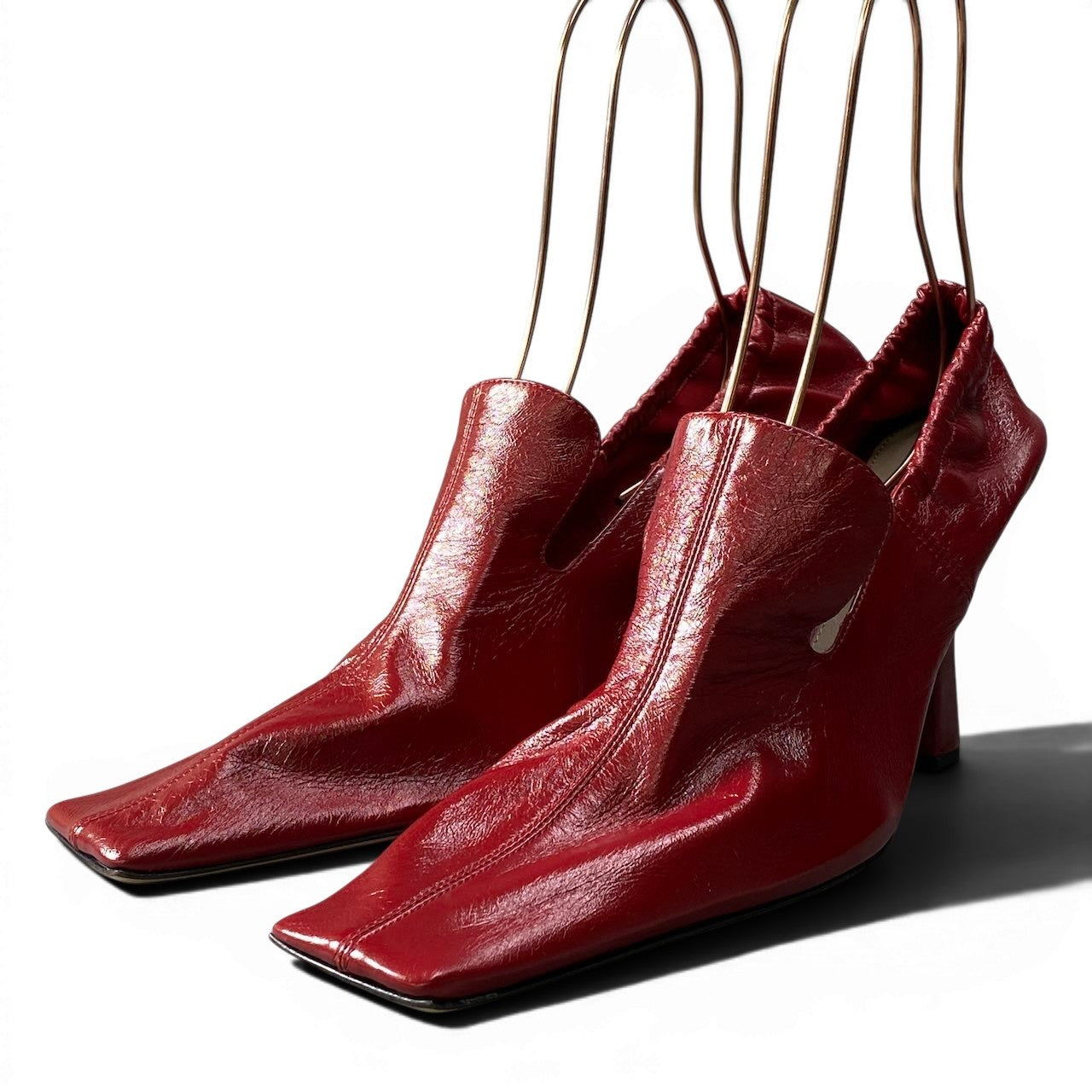 f10 【美品】 BOTTEGA VENETA ボッテガヴェネタ スクエアトゥ ヒール パンプス ローファー ブーティ イタリア製 40 1/2 レッド レザー レディースk02i