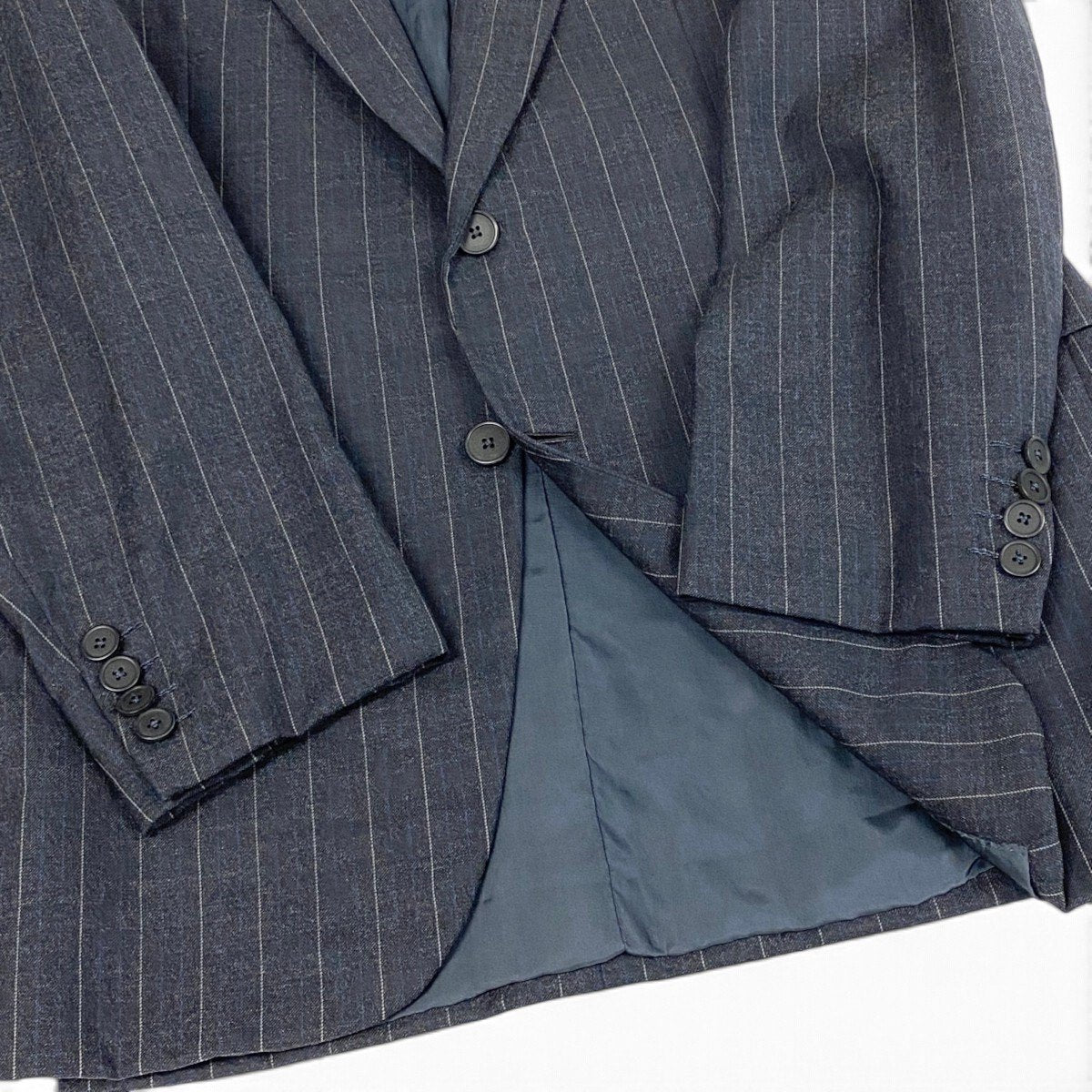 6i30 BOTTEGA VENETA ボッテガヴェネタ スーツセットアップ テーラードジャケット スラックス ストライプ  ダークネイビー ウール100％ メンズ 男性用u02t