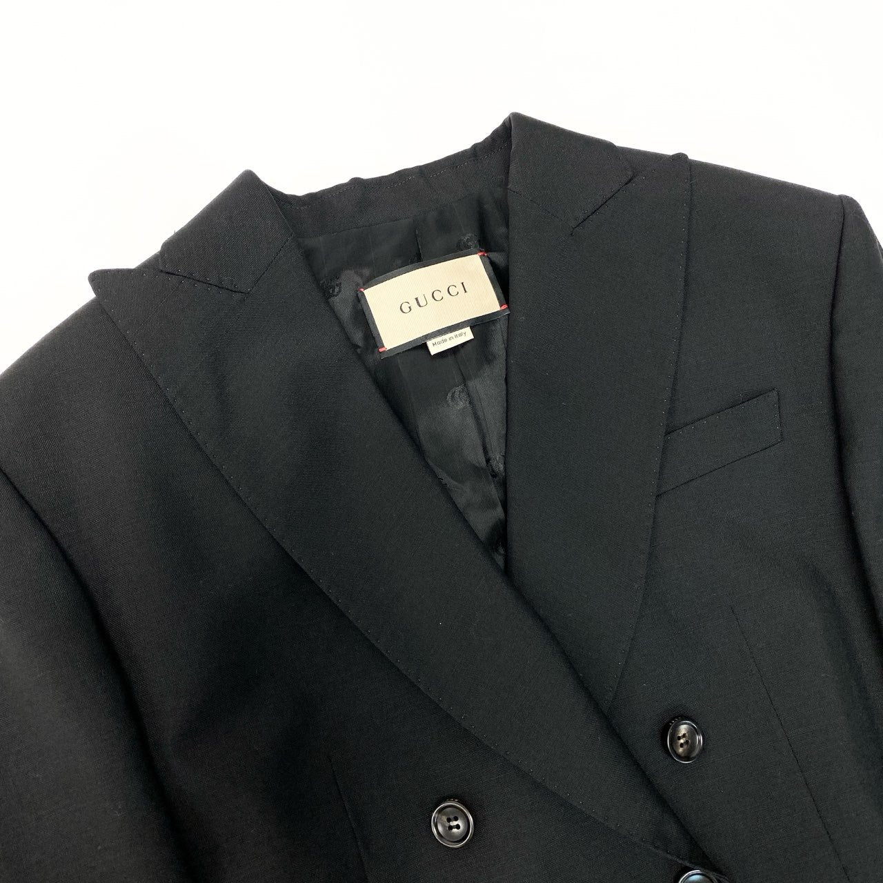 38d3 【美品】GUCCI グッチ ダブルブレストショートジャケット クロップド丈 テーラードジャケット 40サイズ ブラック レディース 女性用o07t