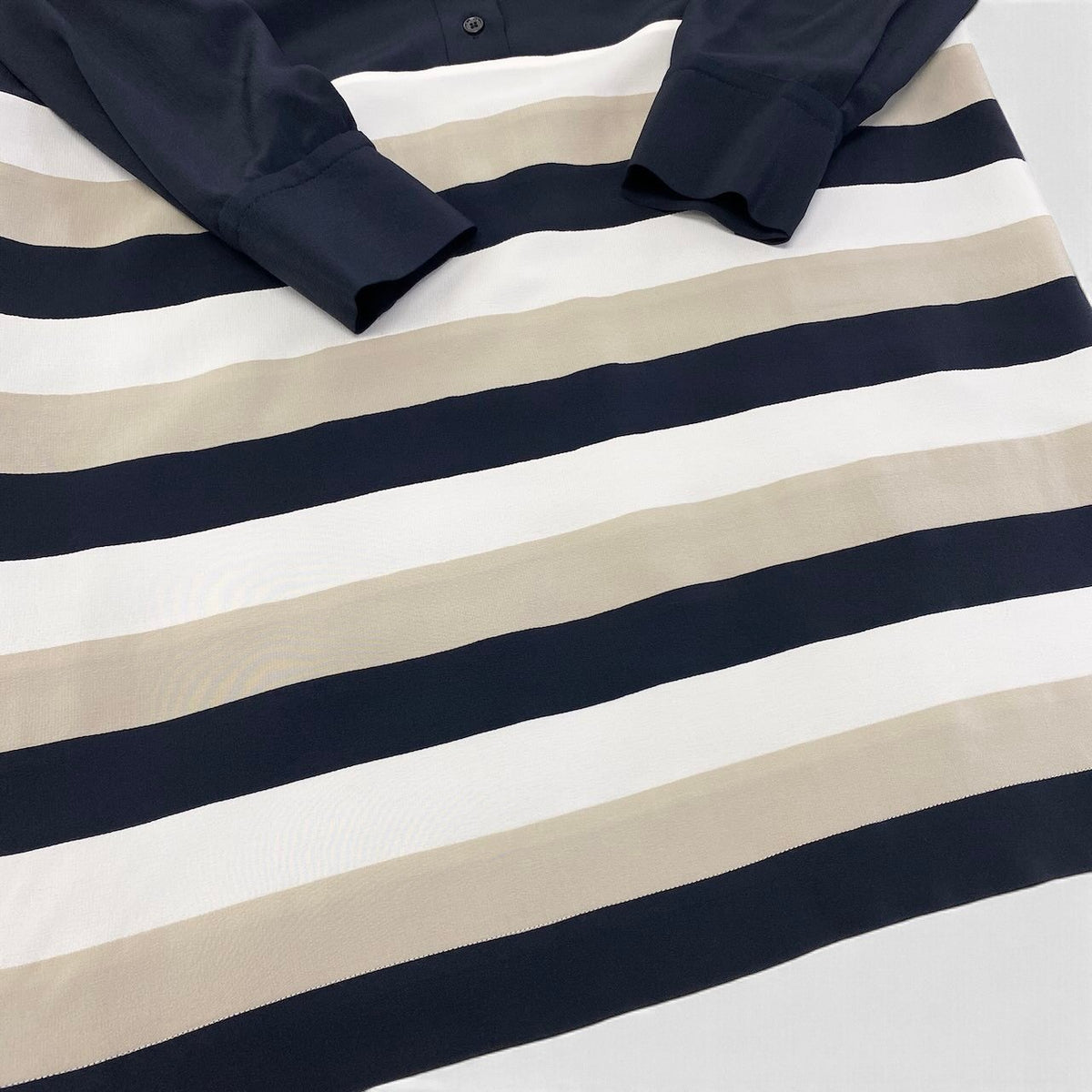 19i26 《極美品》 Lolo Piana ロロピアーナ 長袖ワンピース 薄手 シルクワンピース シフォン イタリア製 ボーダー 42 ブラック ベージュ  シルク100％ レディース 女性用u02t
