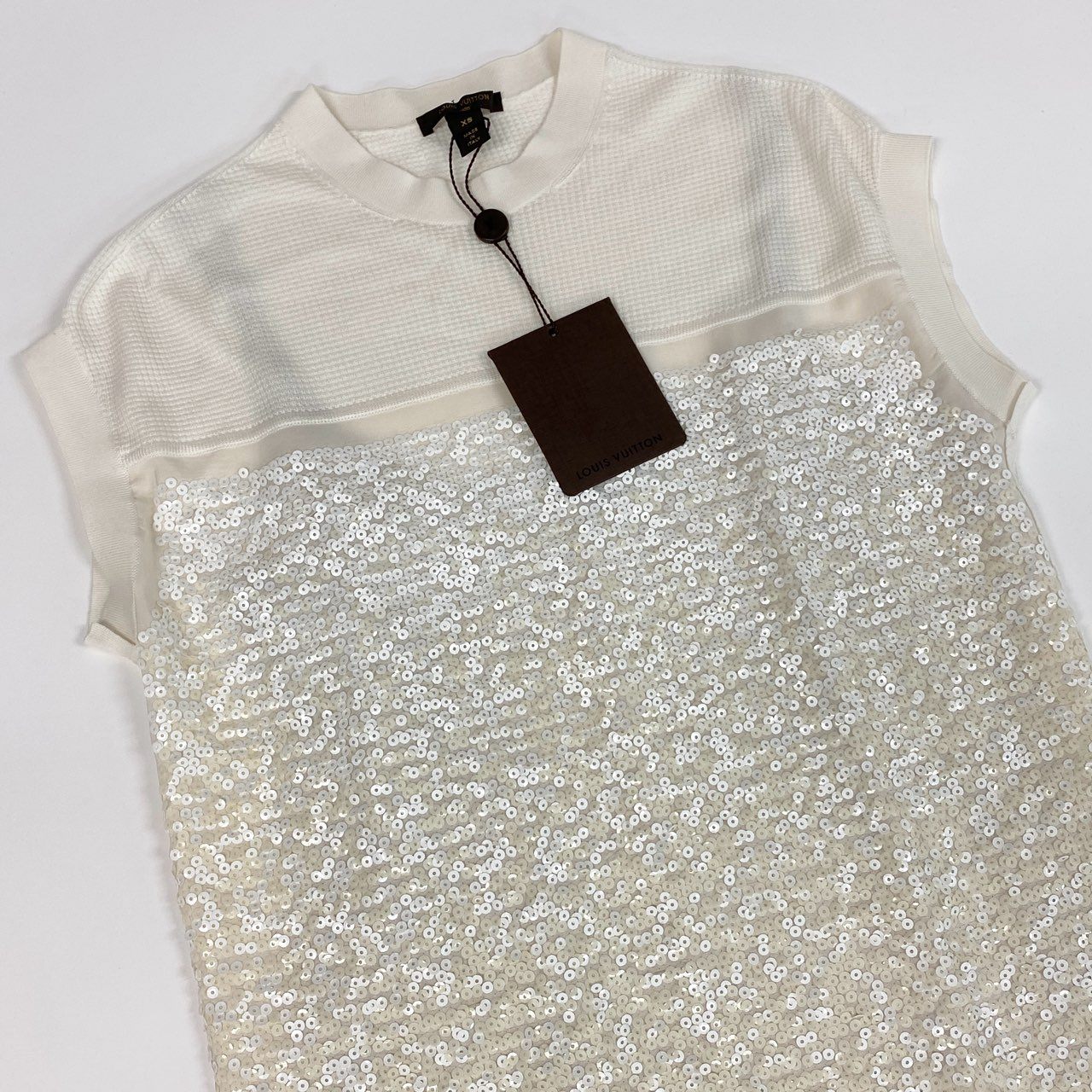 Ed6 LOUIS VUITTON ルイヴィトン スパンコール フリルワンピース Spangle Frill Dress サイズXS ホワイト タグ付t18r