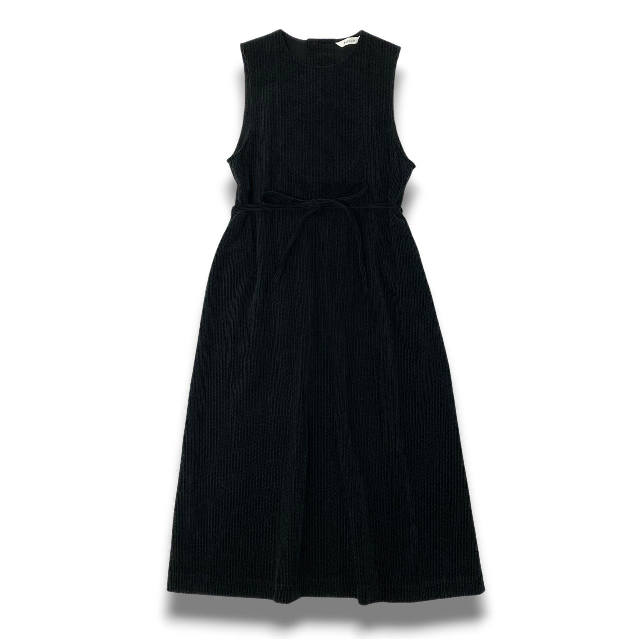 53c10 SUSURI ススリ コーデュロイ ムールロングベスト サイズ1 ブラック レディース ワンピースk02i
