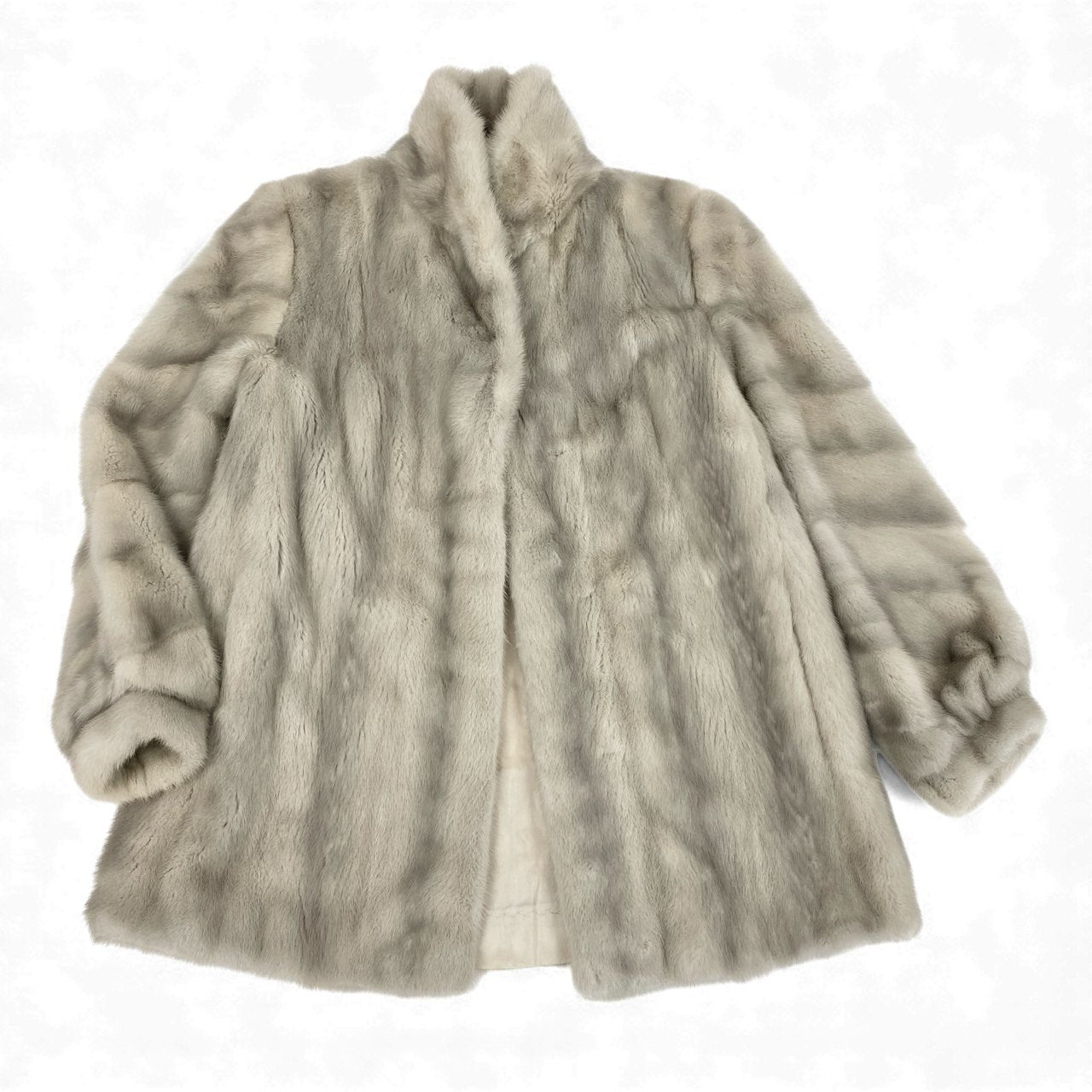 77L8 SAGA MINK サガミンク 銀サガ サファイアミンク 横段スリーブ ファーコート サイズ13号 シルバーグレー 最高級本毛皮 MINK FUR ポケット有t18r